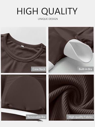 ANRABESS Women's Long Sleeve Shirts Top Built in Bra,Coffee,M - Thumbnail 6