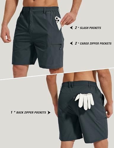 MOURCE Mens Hiking Shorts Lightweight - Quick Dry Summer Cargo Shorts with Zipper Pockets for Fishing Golf Casual, Grey - Thumbnail 3