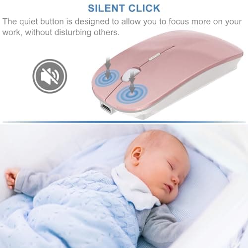 Bluetooth Wireless Mouse for MacBook Air Mac Pro Laptop Computer iPad Pad PC Laser Optical Rechargeable Mini Slim Silent Mouse Widely Used Desktop Hp iMac (Rose Gold) - Thumbnail 5