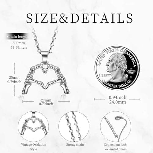 HBFKL Love Halloween Skull Hand Necklace Jewelry Accessories for Men Women Halloween Cosplay, Pirates Costume, Halloween Dress Up Party Favors - Thumbnail 3
