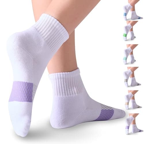 Mosithings Women's Ankle Socks Cotton Casual Calf Socks For Women Mini Crew Above Ankle Length 6 Pairs, White Mixed - Image 1