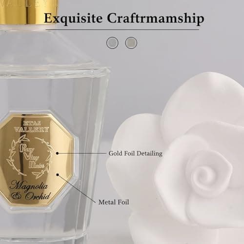 Reed Diffuser Set, Pretty Valley Home Diffuser Rose Petals Gypsum White Flower Oil 100Ml / 3.38fl OZ Gift Box for Bathroom Office Bathroom Living Room Decor (White Lotus) - Thumbnail 3