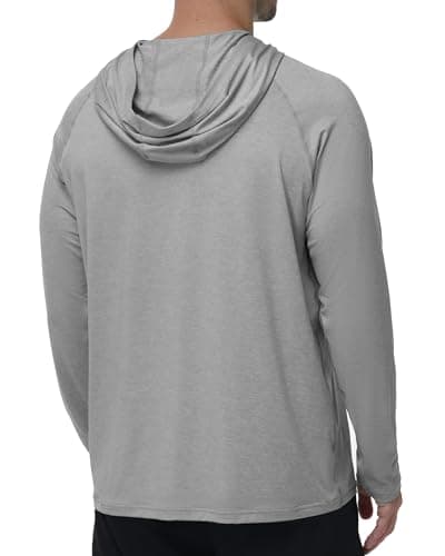 isnowood Men's Sun Protection Fishing Shirts, UPF 50+ Long Sleeve UV Hoodie, Hiking Swimming Hooded Rash Guard Lightweight Heather Grey - Thumbnail 2