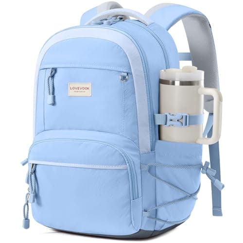 LOVEVOOK School Backpack for Girls, 15.6 Inch laptop Backpacks with Large Capacity Tumbler Holder, Lightweight College bag for women, Cute Travel Teen Bookbag Purse for Students,Blue