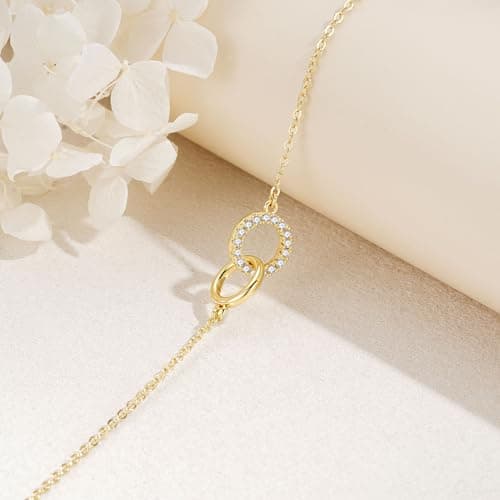 Turandoss Gold Bracelets for Women - Dainty 14K Gold Plated Interlocking Circles Bracelet Layered Cubic Zirconia Interlock Circles Bracelet Delicate Interlock Bracelets for Women Birthday Gifts - Thumbnail 6