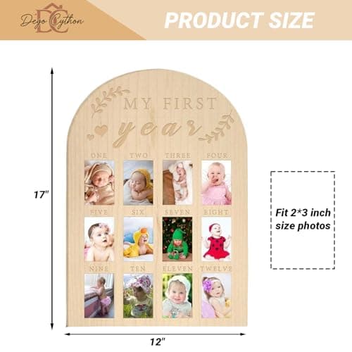 My First Year Photo Board, 12 Months Big Wooden Baby Milestone Display Frame, 1st Birthday Decorations Girl Boy Nursery Keepsake Gift for New Mom, My First Photo Album for Baby - Thumbnail 2