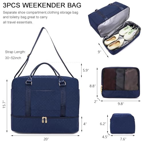 Travel Duffle Bag for Women Carry on Bags Overnight Weekender Bags Toiletry Hospital Gym Bag with Shoe Compartment 3pcs - Thumbnail 2