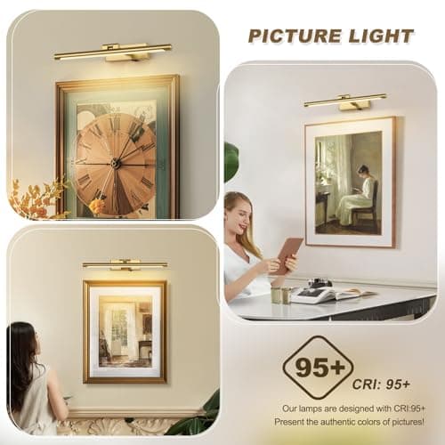 JOOSENLUX Battery Operated Picture Lights Wireless Wall Light Rechargeable Art Gallery Light for Paintings Dimmable and Timed Off Display Lights 15.75" Brass - Thumbnail 3