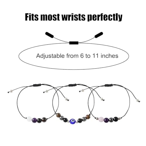 PNNY AMDA Protection Bracelets for Women: Black Obsidian Tourmaline Hematite Evil Eye Beaded Bracelets – Anxiety Bracelet for Women Men Courage Gifts - Thumbnail 2
