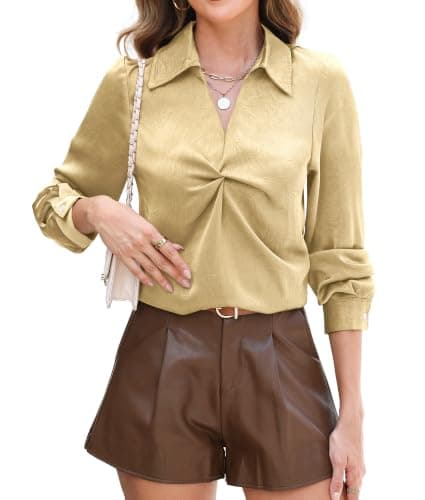 RUMIA Longsleeve Satin Silk Fall Blouses Shirt for Women Business Work Top Yellow - Image 1