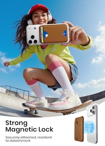2026 Upgraded for MagSafe Wallet, 5 Card Holder, RFID Blocking, Magnetic Wallet for iPhone with Adjustable Stand, Slim for iPhone 17/16/15/14/13/12 Series, Not for 13/12 Mini, Vegan Leather, Brown - Thumbnail 3