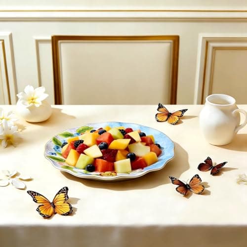 Handpainted Ceramic Dinner Plates, 9.84 Inch Ceramic Kitchen Plates, with Lifelike Floral & Butterfly Pattern, Microwave & Dishwasher Safe, Suitable for Serving Steak, Salad, Dessert, Fruits, Dessert - Thumbnail 5
