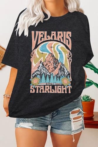 Acotar Velaris Shirts Women Oversized City of Starlight Shirt Book Fan Gift Casual Short Sleeve Tee Black - Thumbnail 4