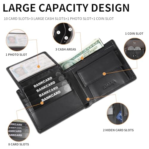 HiChiclife Wallet for Men, Genuine Slim Bifold Wallet for Men with Secure RFID Protection, Features an ID Window, Coin Pocket - Thumbnail 2