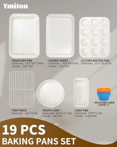Ymiton Nonstick Baking Pans Set, 19 PCS Stackable Bakeware Sets, Oven Pan Set Includes Baking Tray, Cookie Sheet, Cake Pans, Loaf Pan, Muffin Pan, Silicone Cups - Thumbnail 3