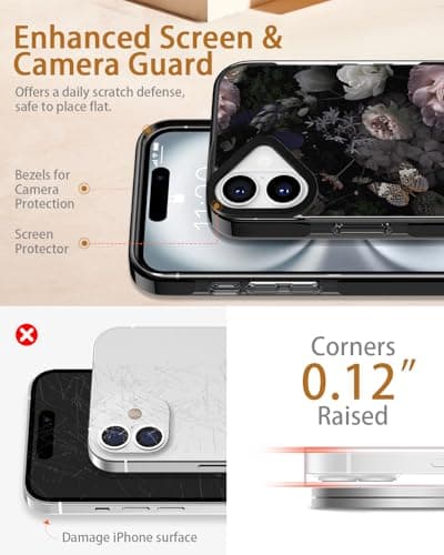 Sholbrak Designed for iPhone 16 Plus Case Cute Floral Garden Flower Protective Phone Case Cover 6.7" Screen Protector + Camera Lens Protector【2X Military Grade Drop Tested / 6.6ft Drop Protection】 - Thumbnail 4
