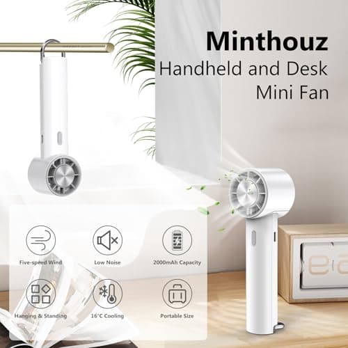 Minthouz Handheld Portable Turbo Fan with Ice Cooler, Rechargeable Personal Small Pocket Fans for Travel, Outdoor, Camping, Hiking - Thumbnail 2