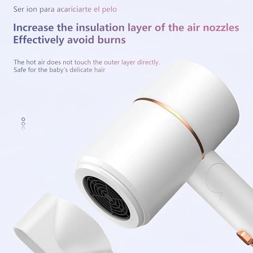 YOZTRS Foldable Ionic Hair Dryer with Diffuser, 800W Fast Drying Blow Dryer, 38000 RPM, Lightweight, Pink Blue, for Home & Travel (White) - Thumbnail 4