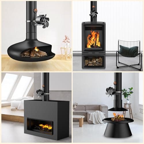 ZDAXOAH Wood Stove Fan, 6 Blades Heat Powered Fireplace Fan with Magnetic Thermometer, Upgrade Chimney-Bundled Type Fireplace Fan, Silent Fans for Log Burner Metal Wood Stove Pipe - Thumbnail 6