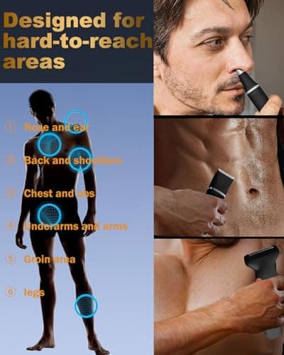 RAXMETRY Beard Trimmer for Men,Manscape 3-in-1 Electric Razor Groin Groomer,IPX7 Waterproof Wet/Dry,Versatile Body Hair Trimmer for Ball/Beard/Nose,USB Rechargeable & Nose/Shaves Head,Silver - Thumbnail 3