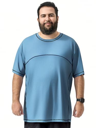 Arcweg Mens Big and Tall Swim Shirt UPF 50+ Sun Protection Rash Gard T-Shirt Quick Dry XL-6XL Sky Blue - Image 1