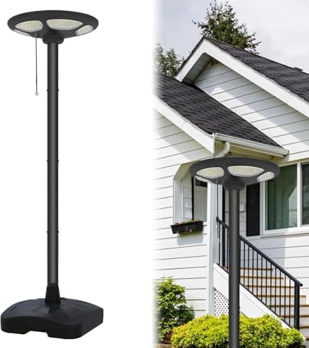 Bowite Solar Post Light Outdoor with Round Lamp Head, 2600LM Bright LED, Adjustable Height, IP65 Waterproof & All-Weather, Solar Powered for Yard, Garden, Patio, Pathway - Image 1