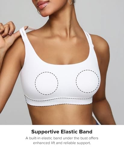 BRXL Plus Size Sports Bra with Sewn in Pads Light Impact Adjustable Spaghetti Strappy Padded Cross Back Cut Out Yoga Workout White - Thumbnail 6