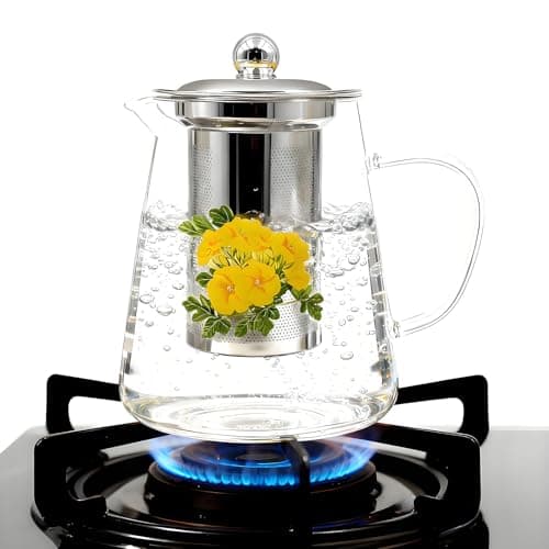 Flower Tea Pot Set Glass Teapot Stovetop Gift, 32OZ High Temperature Resistant Borosilicate Clear Tea Kettle with Infuser as Tea Lover Gifts Uesd for Home&Office Decor - Thumbnail 3