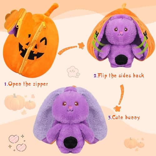 MIAODAM Bunny Stuffed Animal Plush,Reversible Pumpkin Bunny Plushies, Cute Rabbit Plush Toy Gift for Toddler Girls Boys (11inch) - Thumbnail 2