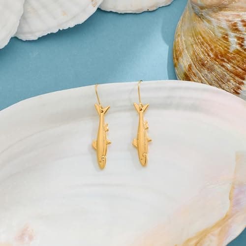 MIJENITI Gold Fish Drop Earrings for Women-Summer Gold Shark Drop Earrings Beach Vacation Jewelry for Her - Thumbnail 6