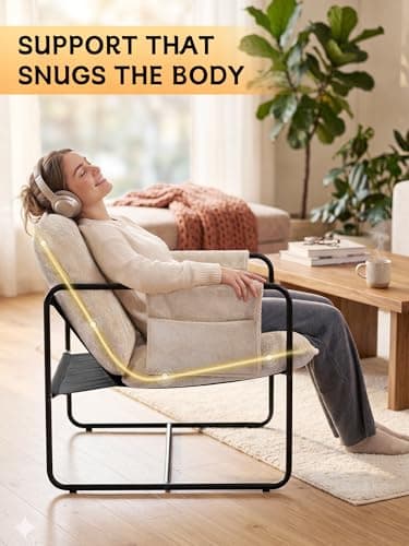 AnjiEacen Modern Accent Chair Comfortable Living Room Chairs with Armrests, Lounge Chair with Metal Frame Chenille Upholstered Bedroom Reading Chair - Thumbnail 5