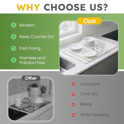 HABUTWAY Large Stone Dish Drying Mat for Kitchen Counter – 24"×16" Collapsible Diatomaceous Earth Mat, Ultra Absorbent & Quick Dry, Foldable Drying Pad for Dishes, Bottles, Cups (White) - Thumbnail 6