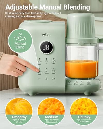 Bear Baby Food Maker with 18.5oz Dual-Layer Steam Baskets, OneStep Baby Food Processor Steamer Puree Blender Grinder Mills, Auto Cooking Grinding&Sterili-zing for Healthy Homemade Baby Food, BPA-Free - Thumbnail 5