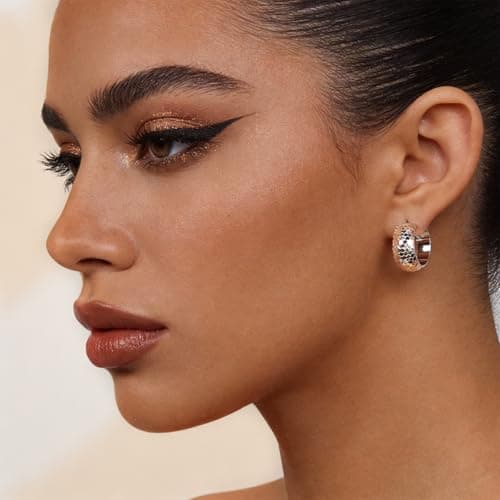 EYESHOCK Small Half Huggie Hoop Earrings for Women, Chunky Style 18K Silver Plated 925 Sterling Silver Post, Hypoallergenic Nickel-Free Hammered Honeycomb Texture, Lightweight for Sensitive Ears - Thumbnail 3