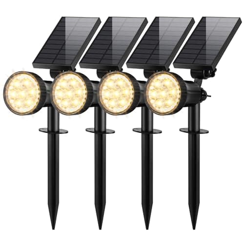 Solar Spot Lights Outdoor Waterproof, Upgraded 3-Level Ultra Bright LED Spotlights for Landscape, Solar Powered Garden Uplights for Wall, Tree, Pathway, Yard, Patio, Auto On/Off - 4 Pack (Warm White) - Image 1