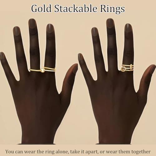 KALOAURA Gold Silver Stackable Rings for Women Non Tarnish, 14k Gold Plated Interlocking Stack Ring Set Chunky Cubic Zirconia CZ Multi-Link Mixed Connected Band Thumb Rings Jewelry for Gift - Thumbnail 3