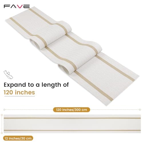 FAVE Woven Vinyl Table Runner White Table Runner Woven with Golden Threads 120x12 Inches Heat Resistant Dining Table Mats for Wedding, Banquets, Birthday, Party, Restaurant (White, 1PCS) - Thumbnail 2