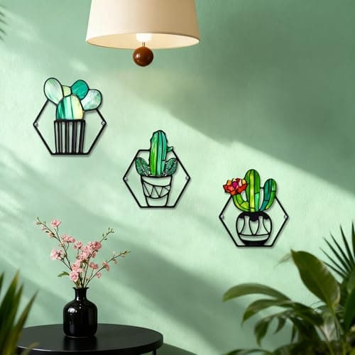 ArtCachet 3-Piece Metal Floral Wall Art - Bathroom Arts & Modern Farmhouse Decor,Home Wall Decors Sculptures for Living Room, Dining Room, Bedroom Wall Decorations & Housewarming Gift(Cactus -1) - Thumbnail 2