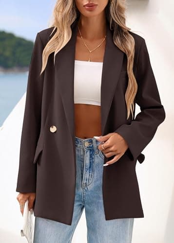 Lazysmile Blazers for Women Business Casual Long Sleeve Lapel Open Front Suit Jacket Office Work Clothes with Pockets Coffee - Thumbnail 5