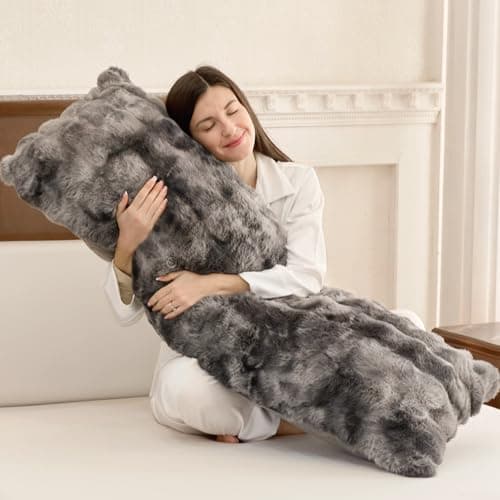 ZonLi Fluffy Body Pillow for Adults, Fuzzy Faux Fur Body Pillow with Shredded Memory Foam, Adjustable Support for Side Sleepers, Pregnancy & Bedding Decor, Gifts, 20 x 54 Inch, Grey - Image 1