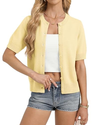GRACE KARIN Summer Cardigans for Women Lightweight, Yellow Short Sleeve Cardigan 2026, Button Up Work Sweater Tops - Image 1