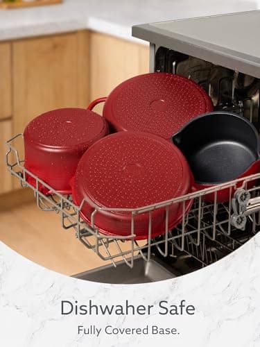 CAROTE 20Pcs Titanium Cookware Set, Pots and Pans Set Non Stick, Kitchen Cooking Set with Detachable Handle, Non Toxic Induction Cookware - Camping Cookware, Dishwasher/Oven Safe, Red - Thumbnail 6