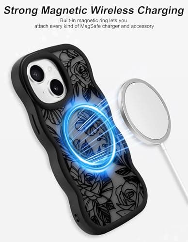 Aitipy Magnetic Case for iPhone 13/14, Compatible with MagSafe, Cute Black Flower Floral Aesthetic Soft Silicone Curly Wavy Shockproof Protective Phone Cover for Women Girls - Thumbnail 5