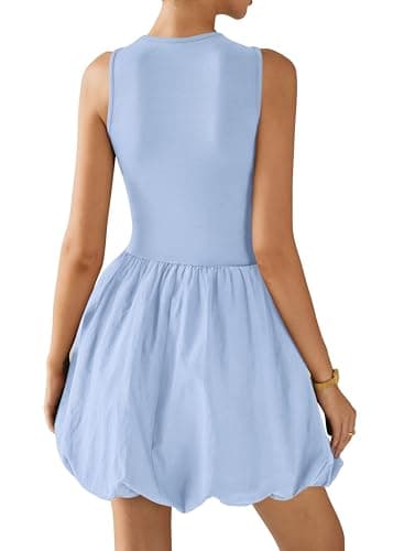 KIRUNDO Summer Bubble Dress for Women 2026 Casual Mini Spring Bodycon Cocktail Dresses Sleeveless Drop Waist Sundress Beach(Light Blue, Small) - Thumbnail 2