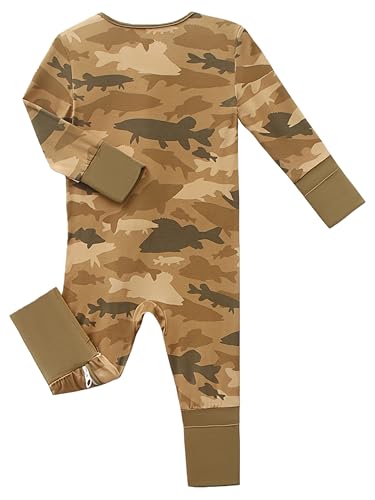Joonberry Infant Baby Girl Clothing Bamboo Rayon Footies, Newborn outfit Footed Long Sleeve Jumpsuit with Zipper and Mitten Cuffs (Camo Shark, 6-9M) - Thumbnail 2
