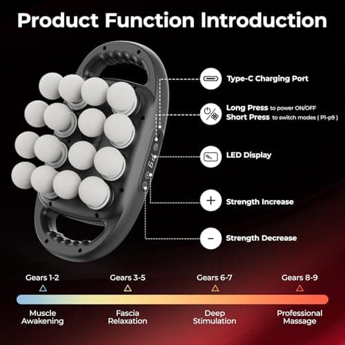 16 Head Massage Gun Set, Deep Tissue Percussion Massager with 9 Modes & 9 Intensities, Pain Relief, Portable & Quiet, Massage Tools for Back, Shoulders, Legs, Foot, Full Body Muscle Relaxation - Thumbnail 6