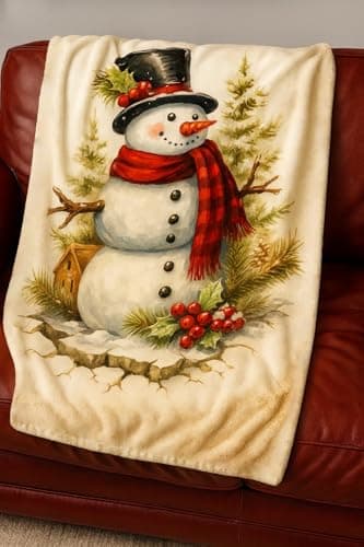 Carastora Christmas Snowman Blanket, Soft Plush Flannel Blanket, Suitable for beds, Sofas and Winter Decoration, Warm and Comfortable Holiday Blanket, Suitable for Children and Adults- 40x50 in - Thumbnail 4