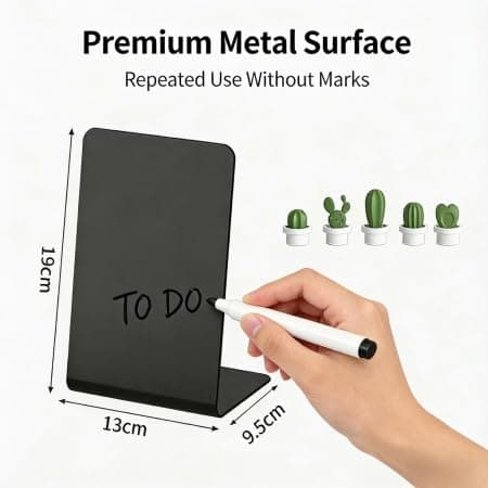 Compact Desktop Magnetic Board with 5 Cactus Magnets, 70° Ergonomic Tilt & Reusable Metal Panel - Space-Saving for Home Kitchen, Office Desk & Study Room, Perfect for Notes, Photos & Doodles - Thumbnail 4
