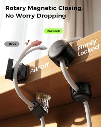 Rocoren 9 Pack Cable Clips [Upgraded], Magnetic 360° Rotatable Cord Holder, Adhesive Cable Management Organizer, Wire Keeper for Nightstand Desk Car Home Office Accessories - Thumbnail 5