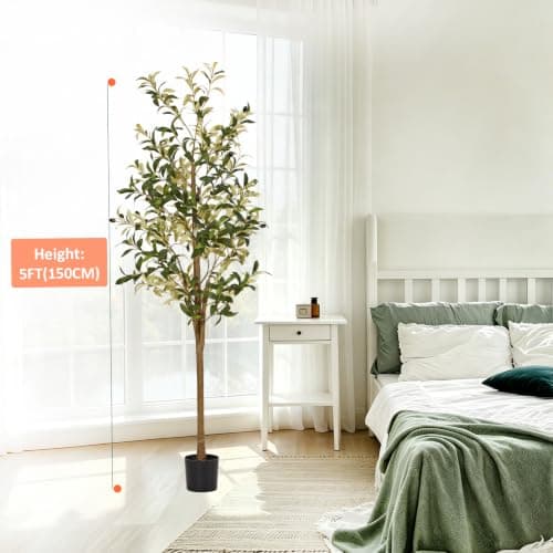 5ft Artificial Olive Trees Indoor, Faux Olive Tree 5 Feet Fake Plants with Realistic Leaves Olive Silk Tree Home Bedroom Housewarming Gifts - Thumbnail 3